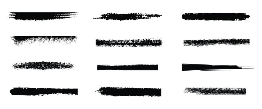 Black artistic brush strokes, granular dry brush dividers, mixed texture border pack