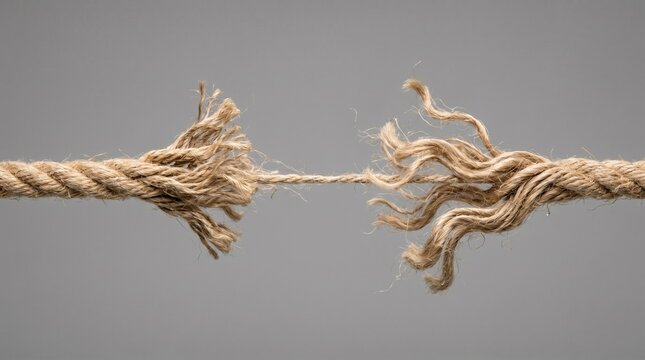 Heavily frayed rope on the verge of breaking completely apart.