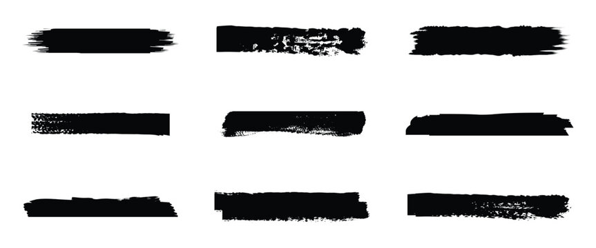 Black ink brush stroke set. grunge censorship bars for redacted text. Vector rough divider pack