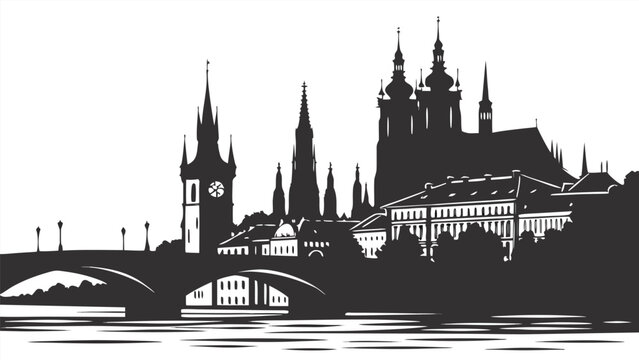 Iconic Prague Skyline | City of a Hundred Spires Silhouette Poster Art