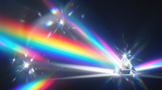 rainbow prism light leak overlay with neon color glow and crystal flare for dreamy photo effect, poster design, branding backdrop or abstract visual identity, luminous gradients, soft spectral bloom,