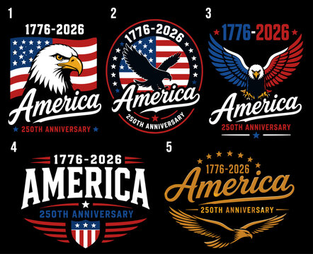 American Eagle Patriotic Logos Celebrating 250th Anniversary 1776 to 2026 with Flag Elements
