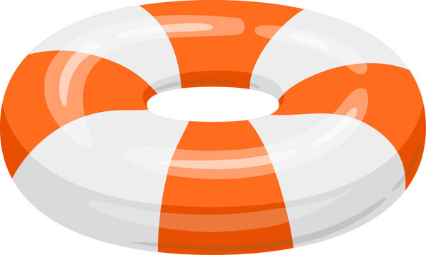 Cartoon swimming circles, pool or beach water rubber ball and mattress. Summer water toys, pool games lifebuoys vector illustration set. Inflatable rubber pool equipment