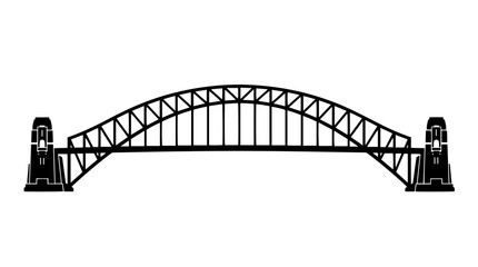 Naklejka premium Vector silhouette of Sydney Harbour Bridge with steel arch and supports, iconic Australian architectural landmark art