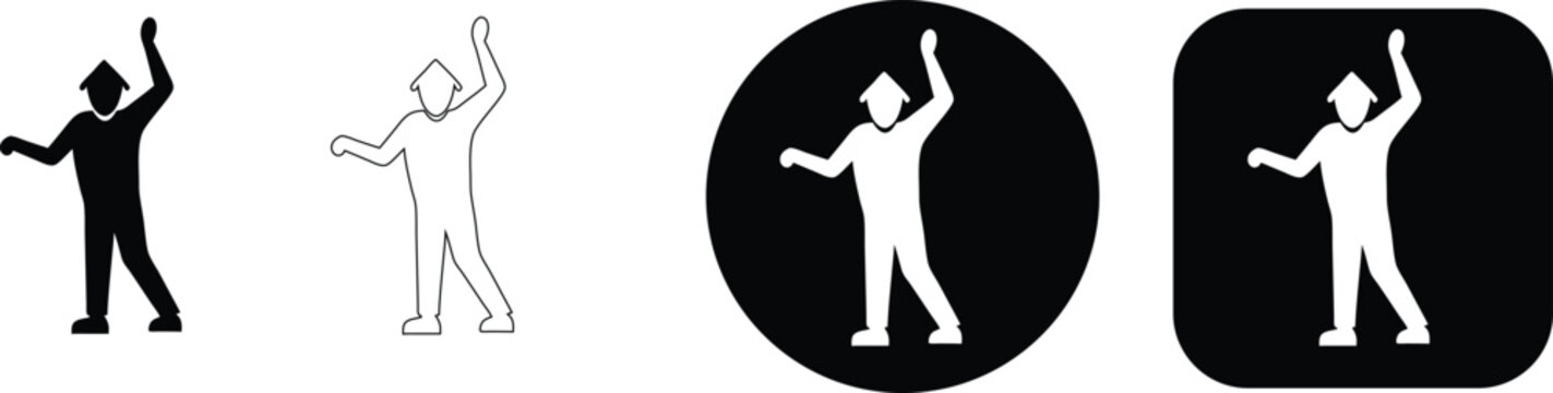 Man dancing, silhouette, outline, circle square symbol black