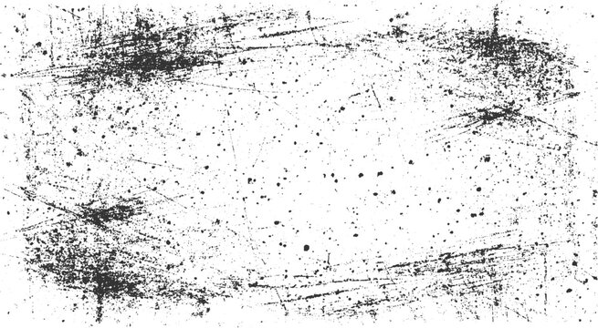 Black ink splatters and scratches on a white background abstract texture