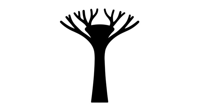 Vector silhouette of baobab tree with thick trunk and branching canopy, iconic African natural landmark art
