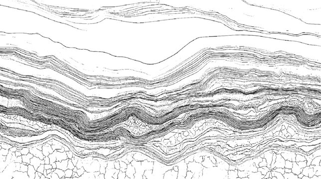 Black and white abstract layered geological strata texture with cracked surface detail pattern
