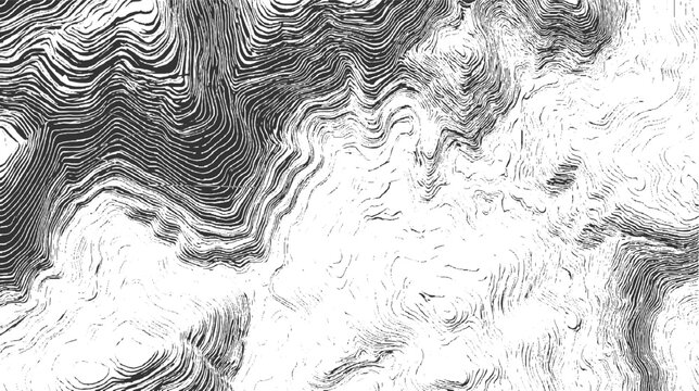 Black and white abstract topographic contour lines creating a textured landscape pattern