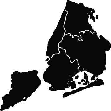 New York City map with five boroughs silhouette vector illustration