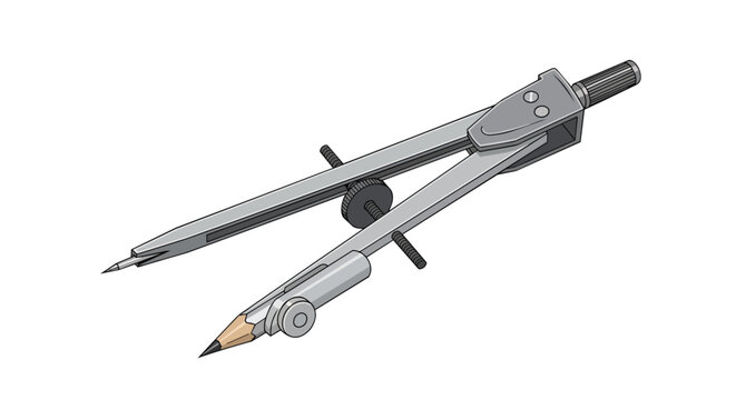 Professional Metal Drafting Compass with Pencil for Technical Drawing and Engineering Illustration Isolated on White Background