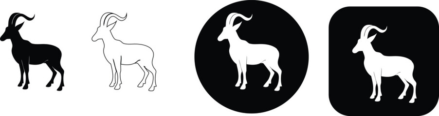 Fototapeta premium Four stylized representations of a gazelle: silhouette, outline, circle and square
