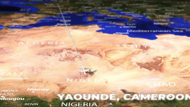 Flight From Paris FRANCE to Yaounde CAMEROON with flag pins
