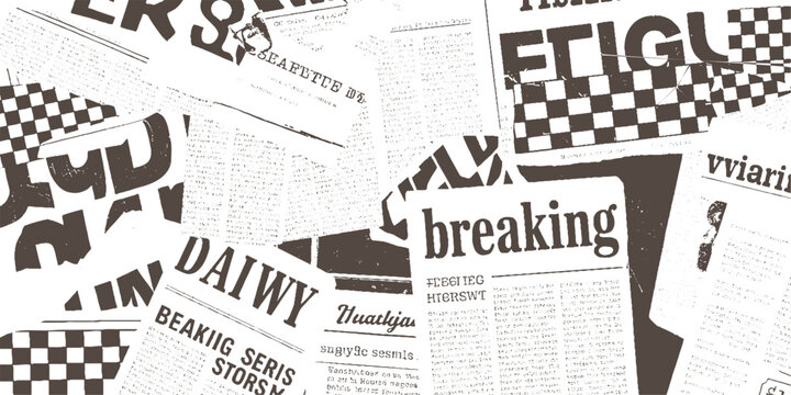 Overlapping vintage newspaper pages with large bold headlines and text retro grunge texture