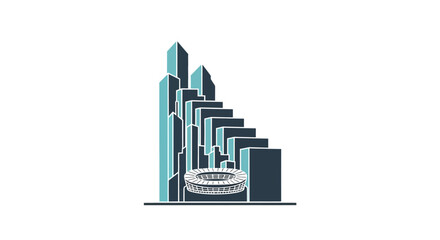 Fototapeta premium Modern Cityscape with Stadium and Skyscrapers Illustration.