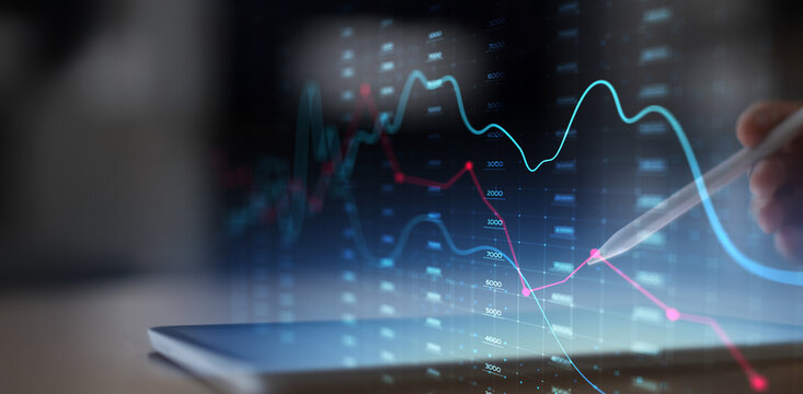 Financial Market Analysis with Digital Data Visualization on Virtual Screen.
