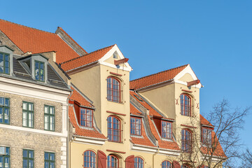 Fototapeta premium Gabled Architecture in Old Town, Copenhagen, Historic Danish Buildings, Facade