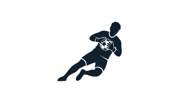 Silhouette of a soccer goalkeeper making a save.