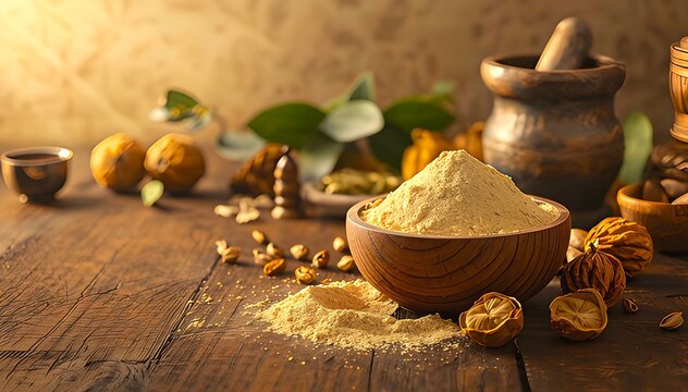 : Amla Powder: Natural Ayurvedic Health Boost from Raw Indian Gooseberry for Alternative Medicine and Food herbal and Ayurvedic background place for text