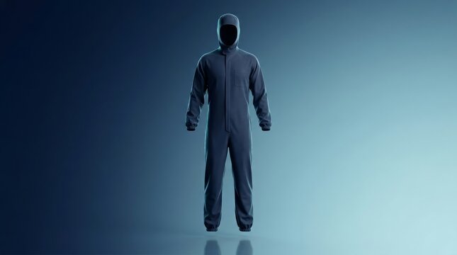 Cleanroom coverall suit 3D render, sterile environment protective garment visualization, semiconductor PPE suit model, pharmaceutical cleanroom apparel, contamination control clothing