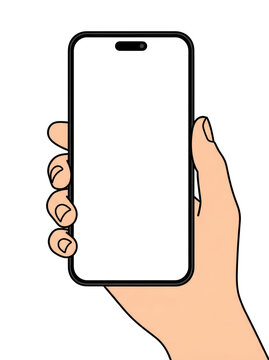 Hand holding smartphone with blank screen, transparent background