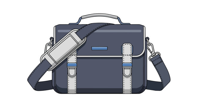 Modern Blue Messenger Bag Illustration with Shoulder Strap and Buckles for Business and Travel