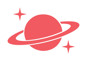 Stylized red planet vector icon, celestial body with rings and sparkling stars, cosmic space illustration for science, astronomy, and futuristic design projects © Farzana