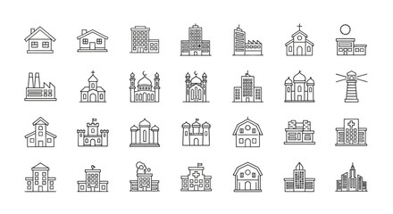 Hand Drawn Building Icons Set - Architecture Vector Collection © Vinci