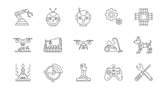 Robotics and Automation Icons: AI, Drones, Robots, Industry