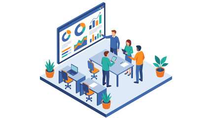 Naklejka premium Business meeting with charts and graphs on screen.