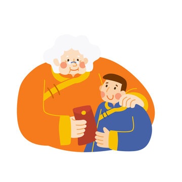 Granny giving grandson lucky money