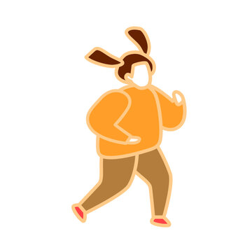 Double pony tail girl in jogging posture