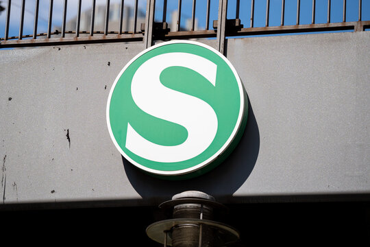 S-Bahn station entrance logo sign. Rapid transit railway system S-Bahn Berlin GmbH, a subsidiary of DB Deutsche Bahn on April 21, 2026 in Berlin, Germany.