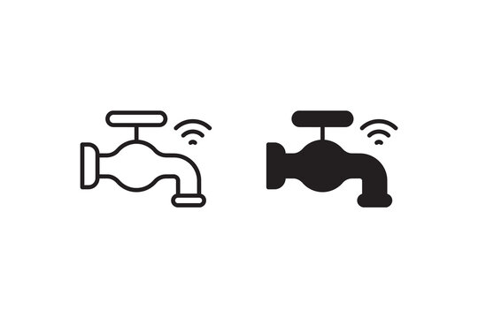 Smart touchless faucet icons with wi-fi symbols in black and white.