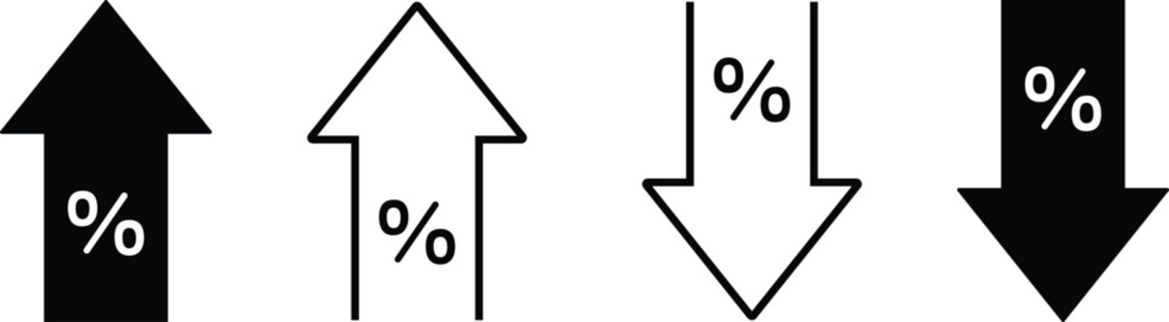 Percentage arrows pointing up and down  business and finance symbols
