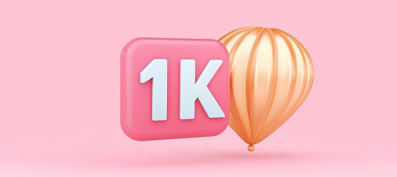 A Colorful 3D Balloon Celebrating One Thousand Followers on Social Media Networks and Platforms
