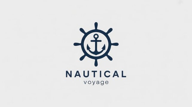 Nautical voyage logo with anchor and ship wheel helm isolated on light background
