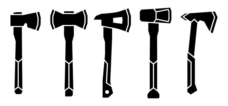 Collection of different axe, hatchet, and tomahawk vector icons