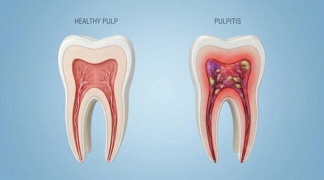 Healthy Tooth Pulp vs Pulpitis Dental Nerve Inflammation