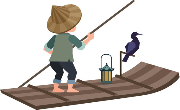 Cormorant fishing in flat design