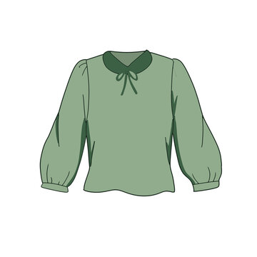 Elegant green long sleeve blouse with peter pan collar and bow