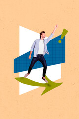 Vertical sketch image photo art collage of happy businesswoman businessman stand arrow development...