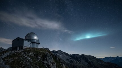 Obraz premium Watching a Blue Sky Anomaly Above a Mountain Observatory