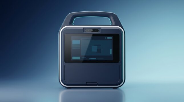 AED defibrillator 3D render, emergency cardiac resuscitation device visualization, hospital defibrillator unit model, automated external defibrillator