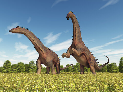 Dinosaurier Alamosaurus in einer Waldlandschaft
