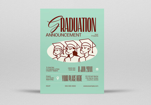 Green and Beige Hand Drawn Graduation Announcement Flyer