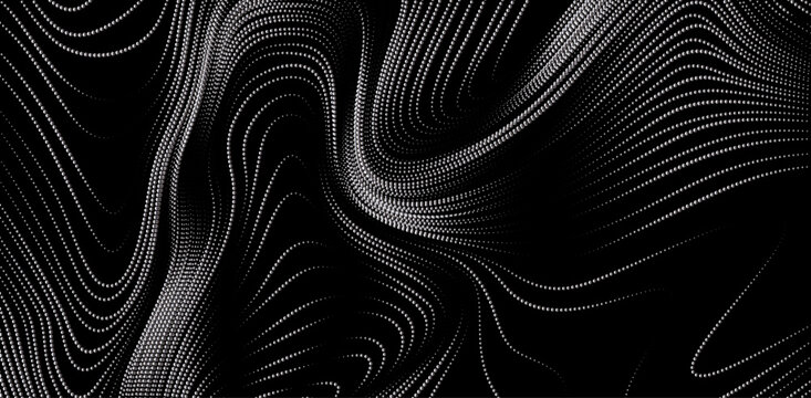 Dynamic abstract background with dots, wavy lines, and organic geometric patterns.