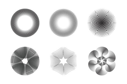 Vector illustration of abstract radial line patterns with organic geometric circles, dots, and waves.