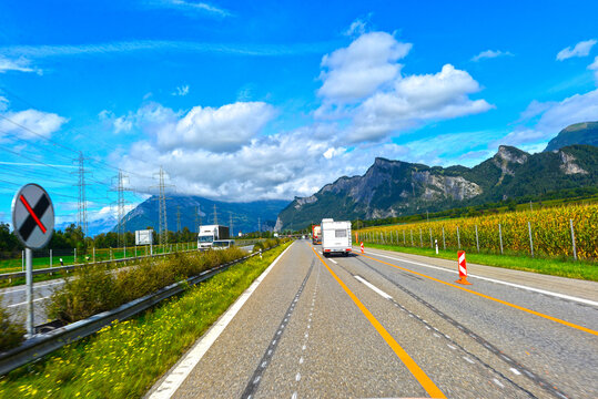Autobahn A13 Baustellenbereich bei Maienfeld (Heidiland)