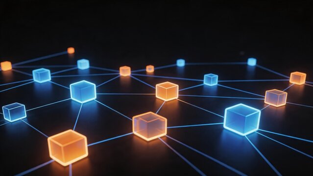 Glowing cubes connected in network